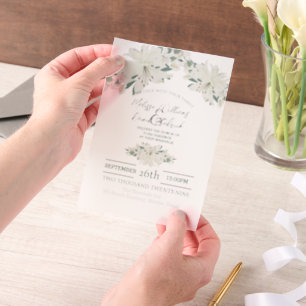 Lentebloemen Groene planten Witte Bloemen Bruiloft Vellum Uitnodigingen