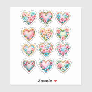 Lentebloemen hart vel met 12 stickers