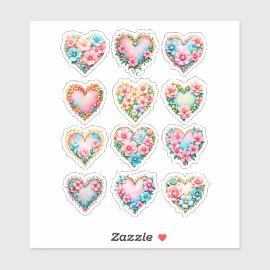 Lentebloemen hart vel met 12 stickers (Vel)