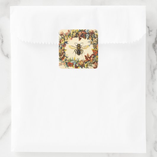 LENTEBLOEMEN HONINGBIJ / IMKERSPLEIN VIERKANTE STICKER (Tas)