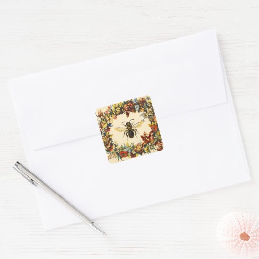 LENTEBLOEMEN HONINGBIJ / IMKERSPLEIN VIERKANTE STICKER (Envelop)
