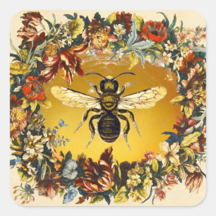 LENTEBLOEMEN HONINGBIJ / IMKERSPLEIN VIERKANTE STICKER