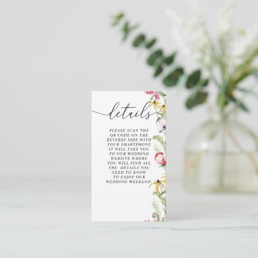 Lentebloemen Huwelijksdetails QR-code Enclosure Informatiekaartje (Staand voorkant)