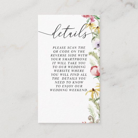 Lentebloemen Huwelijksdetails QR-code Enclosure Informatiekaartje (Voorkant)