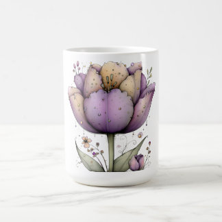 Lentebloemen in paars en geel koffiemok