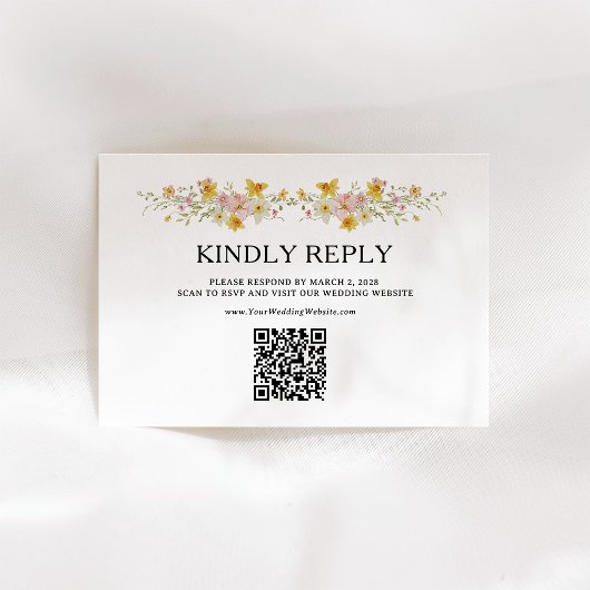 Lentebloemen in waterverf QR-code RSVP Kaartje