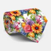 Lentebloemen Kleurrijke Regenboog Waterverf Bloemi Stropdas (Opgerold)