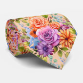 Lentebloemen Kleurrijke Regenboog Waterverf Bloemi Stropdas (Opgerold)