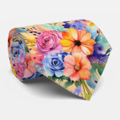 Lentebloemen Kleurrijke Regenboog Waterverf Bloemi Stropdas (Opgerold)