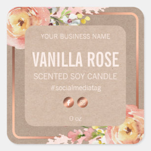  lentebloemen kraft productetiketten vierkante sticker