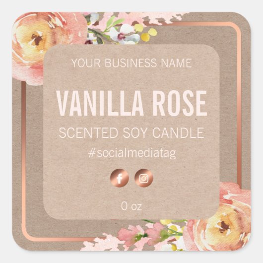 lentebloemen kraft productetiketten vierkante sticker (Voorkant)