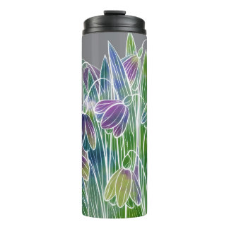 Lentebloemen, kruiden, waterverf naadloze grens. thermosbeker
