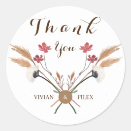 Lentebloemen Kruis Bedankt En Naam Ronde Sticker