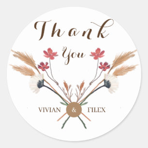 Lentebloemen Kruis Bedankt En Naam Ronde Sticker