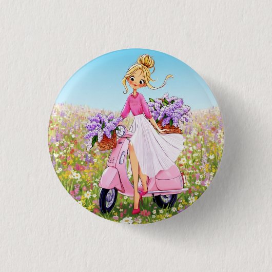 Lentebloemen Ontwerp Knop Ronde Button 3,2 Cm (Voorkant)