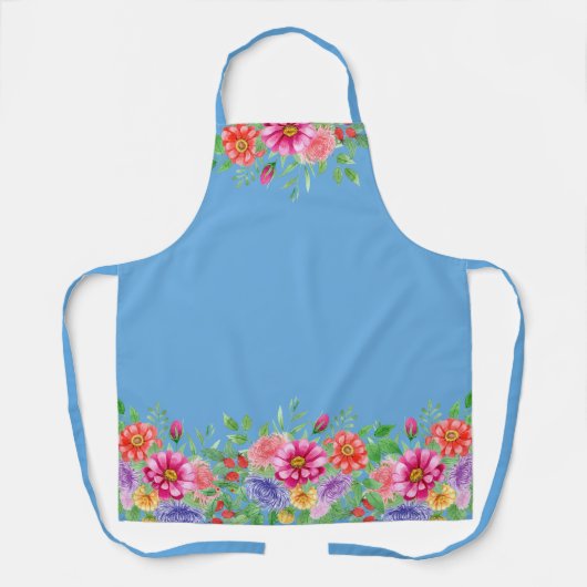 Lentebloemen op blauwe achtergrond Koken Schort (Voorkant)