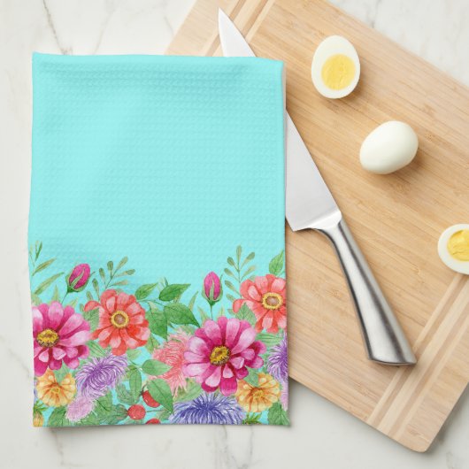 Lentebloemen op Blauwgroen achtergrond Theedoek (Quarter Fold)