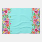 Lentebloemen op Blauwgroen achtergrond Theedoek (Horizontaal)