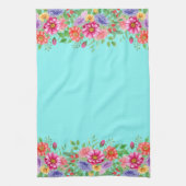 Lentebloemen op Blauwgroen achtergrond Theedoek (Verticaal)