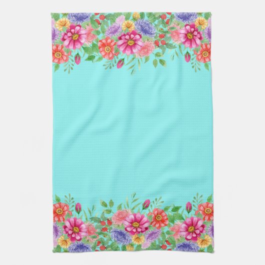 Lentebloemen op Blauwgroen achtergrond Theedoek (Verticaal)