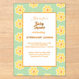 Lentebloemen op zachte saliegroene babyshower acryl uitnodigingen