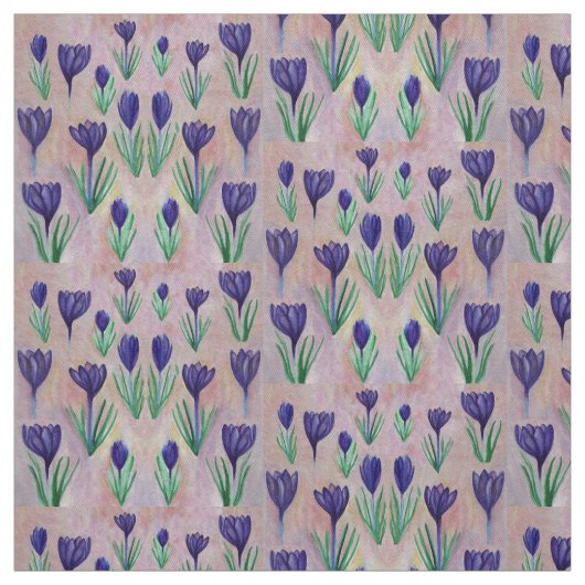 Lentebloemen, Paarse krokus illustratiestof Stof (Swatch)
