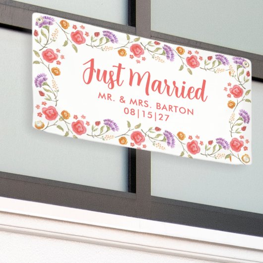 Lentebloemen Pas Getrouwd Auto Banner (Buitenkant Gebouw)