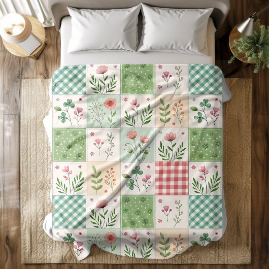 Lentebloemen Patchwork Dekbed Vloerbed Fleece Deken