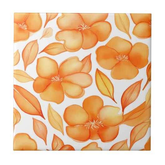 Lentebloemen waterverf sinaasappel tegeltje (Voorkant)