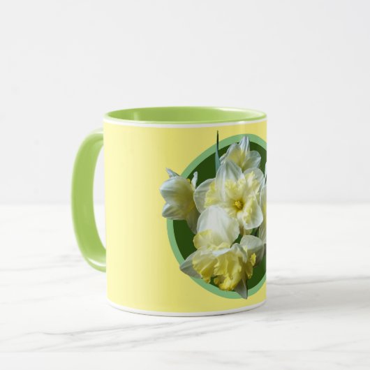 Lentebloemen witte gele narcissen mok (Voorkant links)