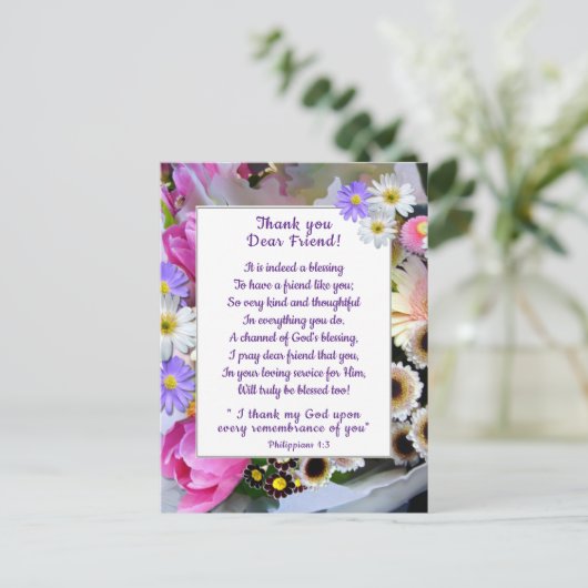 Lentebloemenboeket Bedankt Vriend Briefkaart (Staand voorkant)