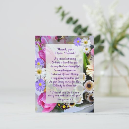 Lentebloemenboeket Bedankt Vriend Briefkaart (Staand voorkant)