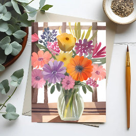 Lentebloemenboeket | Bloemige Pastel Waterverf Briefkaart