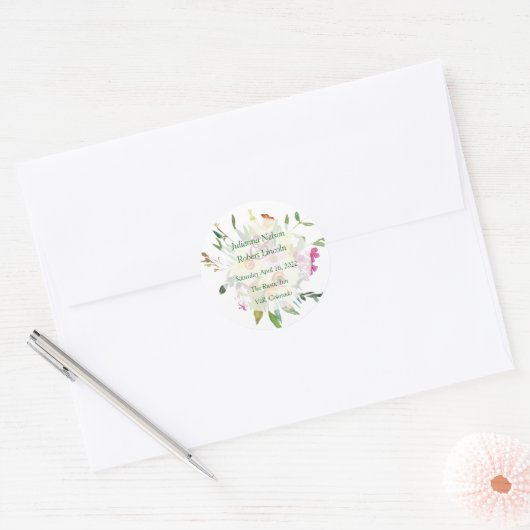 Lentebloemenboeket bruiloft ronde sticker (Envelop)