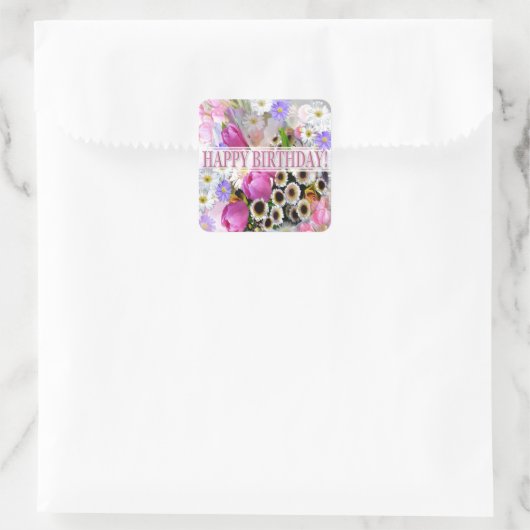  lentebloemenboeket Happy Birthday Vierkante Sticker (Tas)