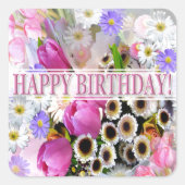  lentebloemenboeket Happy Birthday Vierkante Sticker (Voorkant)