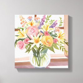 Lentebloemenboeket | Mooie bloemenaquarel Canvas Afdruk