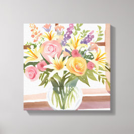 Lentebloemenboeket | Mooie bloemenaquarel Canvas Afdruk