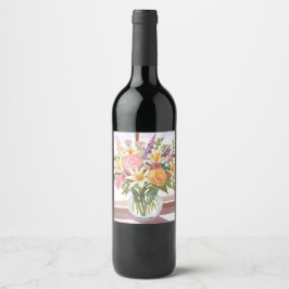 Lentebloemenboeket | Mooie bloemencard Wijn Etiket