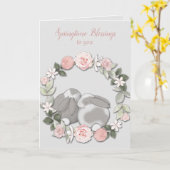 Lentebloemenkrans Konijnen Pasen Kaart (Gele Bloem)