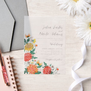 Lentebloemenkrans van dahlia's voor een pastelkleu vellum uitnodigingen