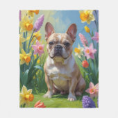 Lentebloemenschilderij van Franse Bulldog Fleece Deken (Voorkant)