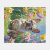 Lentebloemenschilderij van Franse Bulldog Fleece Deken (Voorkant (Horizontaal))