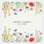 Lentebloemenweide Huwelijk  Vierkante Sticker (Voorkant)