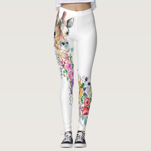Lentebloemige Giraffe Leggings (Voorkant)