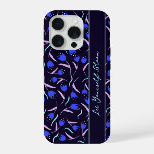 Lentebloempatroon op donkerblauwe achtergrond iPhone 15 pro case