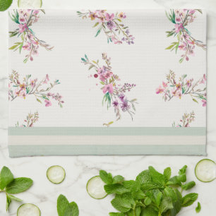 Lentebloempatroon Watercolor Botanisch Theedoek
