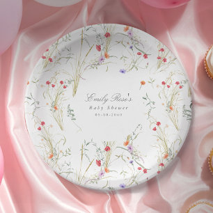 Lentebloemwei-Wildflower Botanische Baby Shower Papieren Bordje