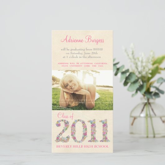 Lentebloesem Afstudeerkaart Klas van 2011 Aankondiging (Staand voorkant)