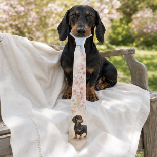 Lentebloesem Aquarel Dachshund Stropdas